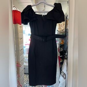 Flying Tomato Black Off-Shoulder Puff Sleeve Midi Dress